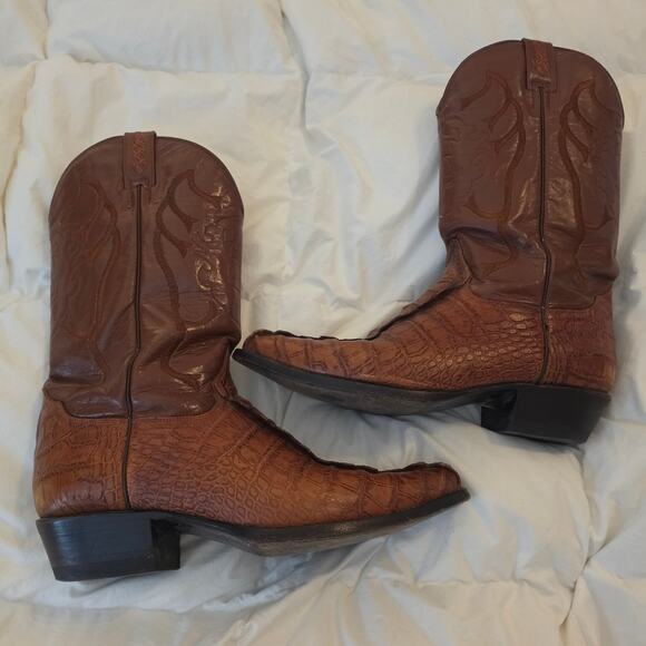El General Brown Croc/Ostrich Print Leather Cowboy Boots Mens 11 Mex 30 Western main image 10